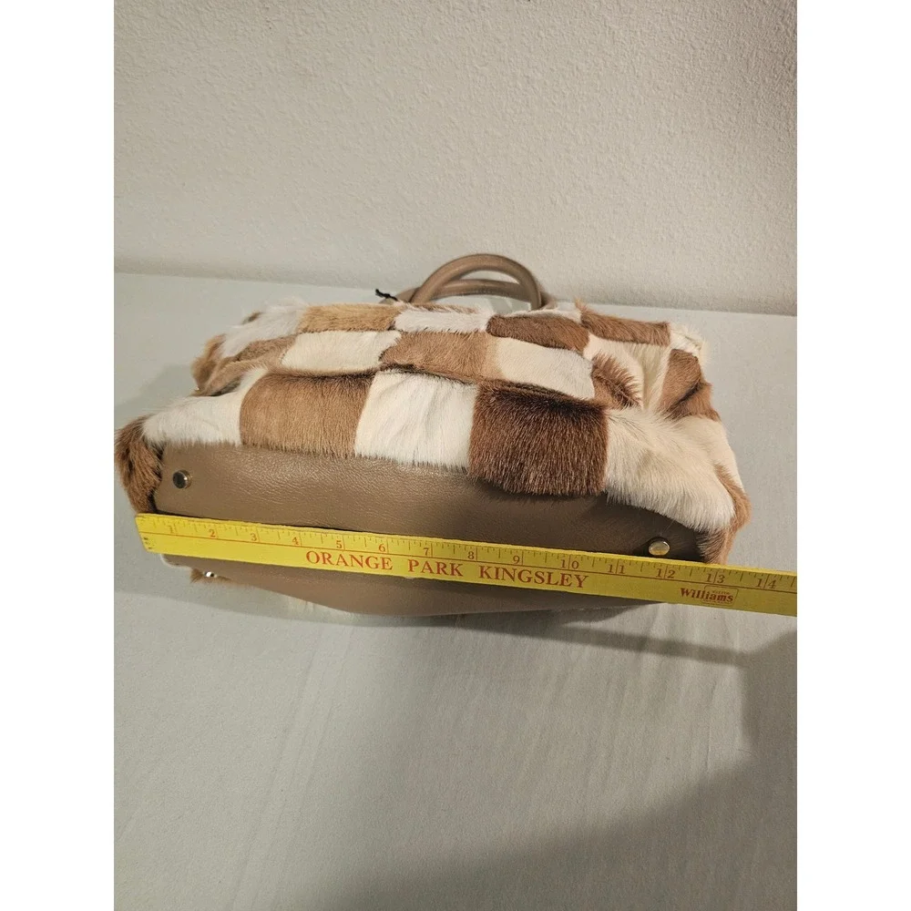 Letizia Satchel Brown White Patchwork Calf Hair Handbag